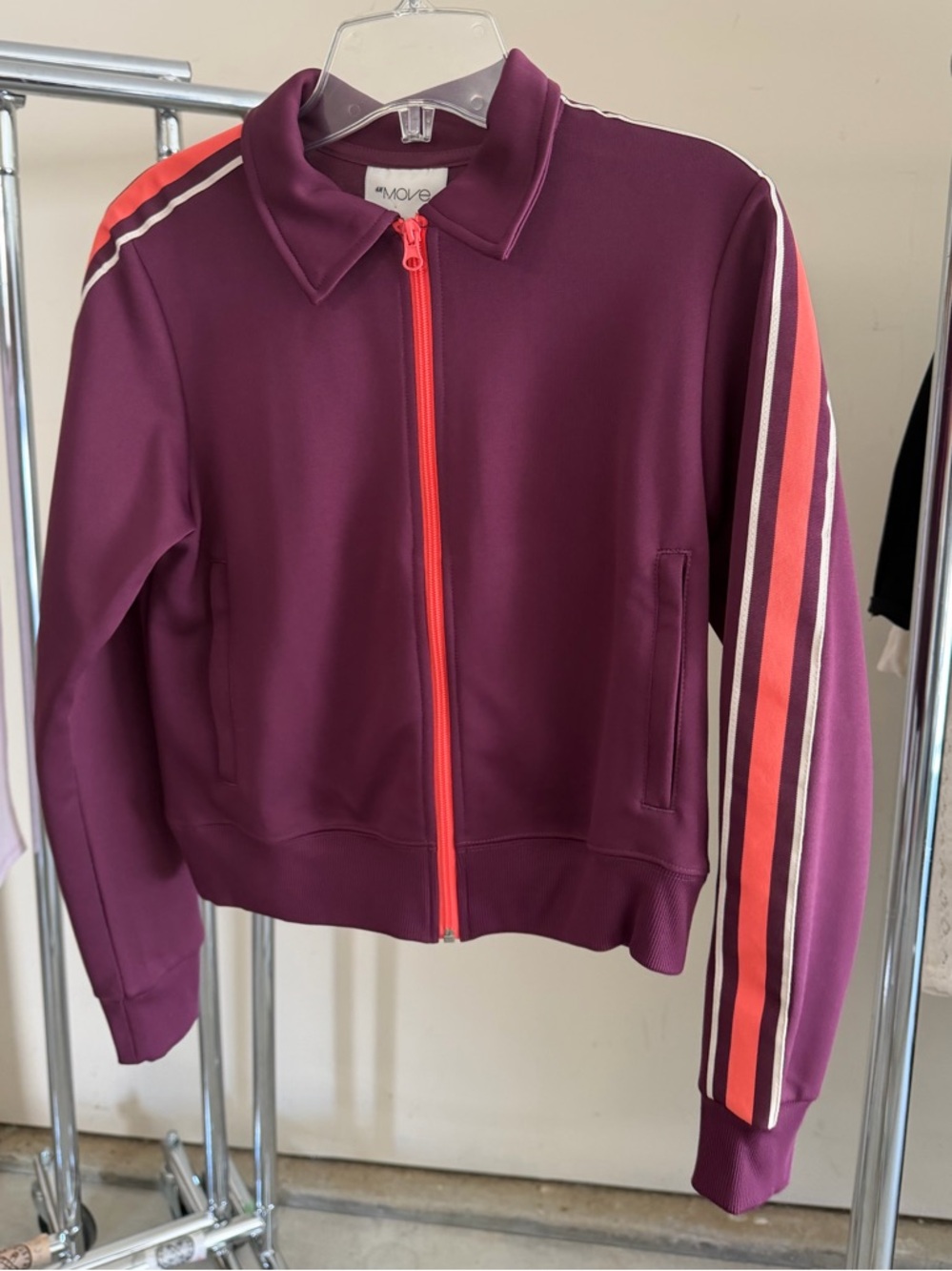 H&M - Women's Burgundy Track Jacket with Coral Stripe